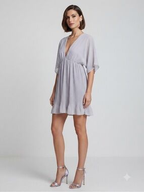 French Kiss Light Lavender V-Neck Pleated Mini Dress